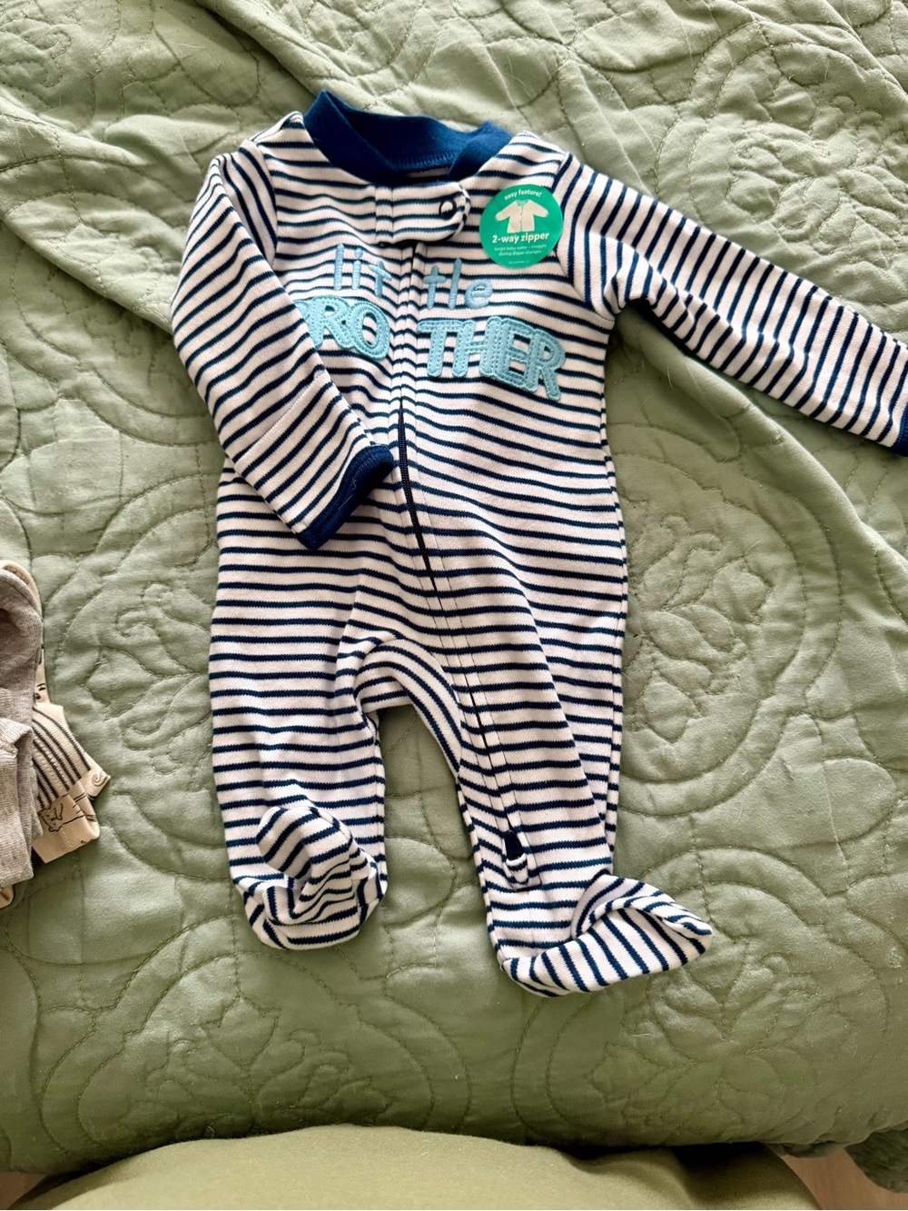 Carter's Navy and White Striped Footie with Light Blue Appliqué